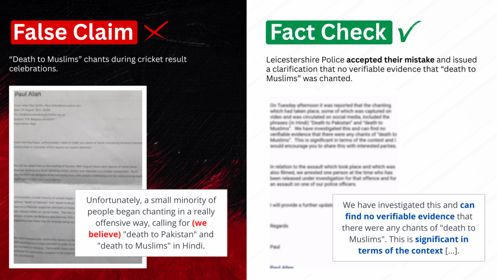 False Claim 3: “Death to Muslims” chants during cricket result celebrations