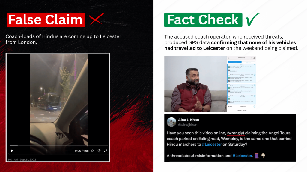 False Claim 9: Coach-loads of Hindus are coming up to Leicester from London